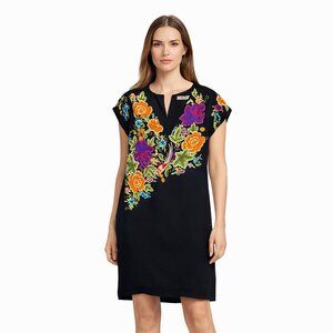 Etro black multicolor floral embroidered cocktail dress size 50